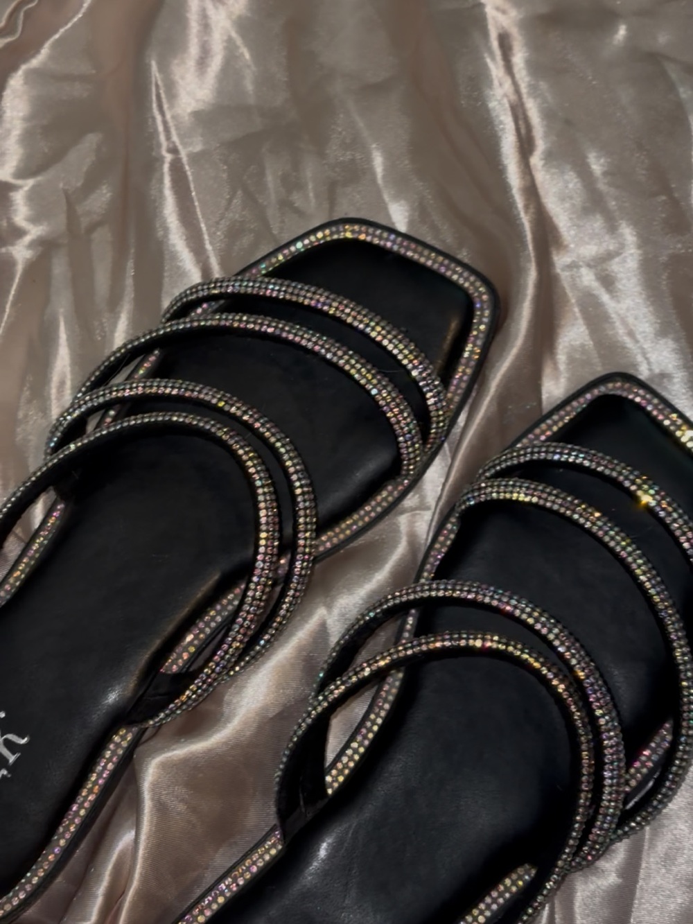 Black Crystal-Embellished Strappy Slide Sandals - Women